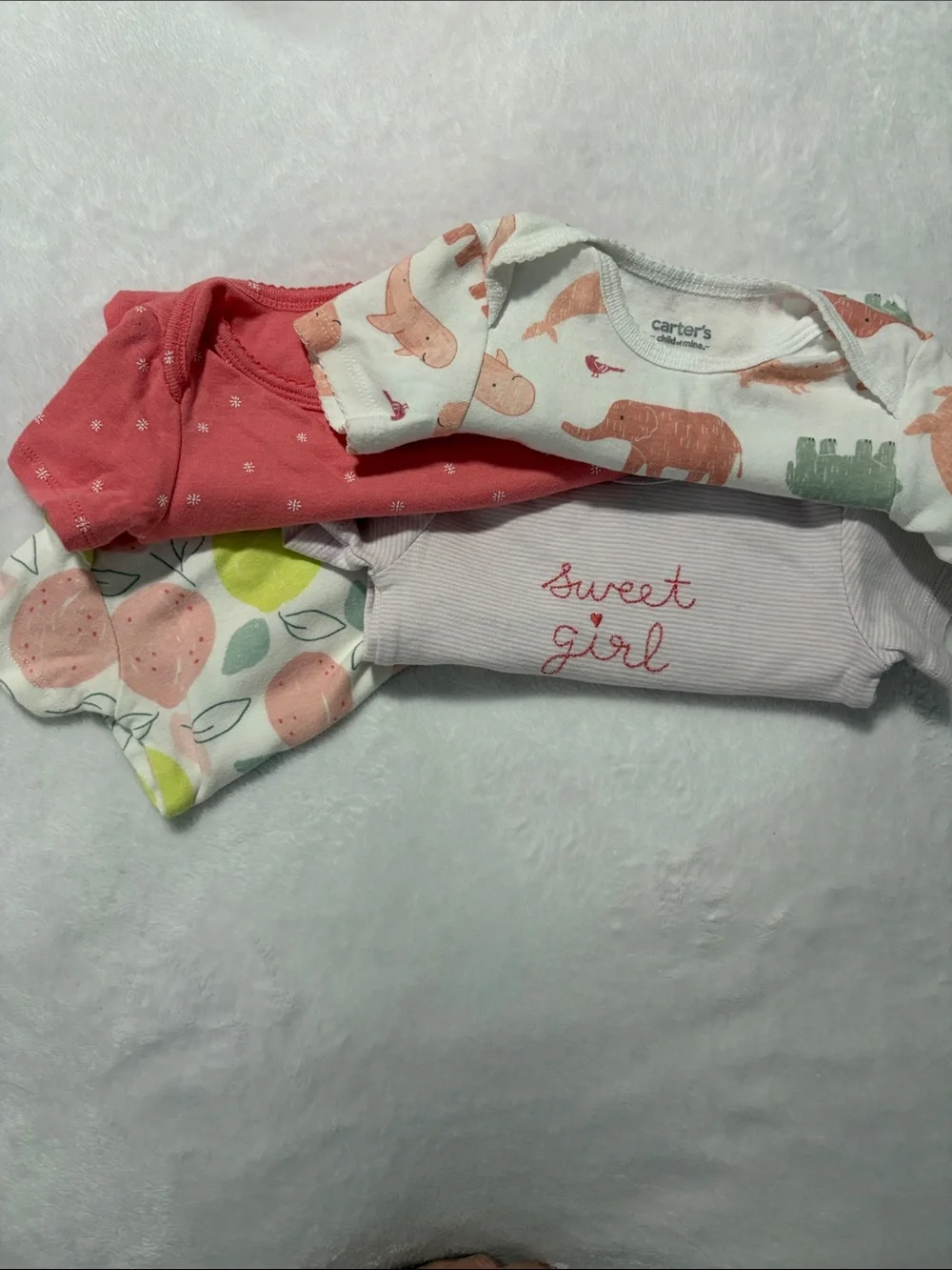 Carter's Coral, Peach & White Baby Girl Onesie Set
